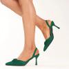 imageFSJ Women Classy Pointed Toe Low Kitten Heel Pumps Slingback Ankle Strap Heeled Sandals Wedding Party Office Dressy Shoes Size 415 USDark Green