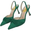 imageFSJ Women Classy Pointed Toe Low Kitten Heel Pumps Slingback Ankle Strap Heeled Sandals Wedding Party Office Dressy Shoes Size 415 USDark Green
