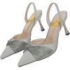 imageFSJ Women Classy Pointed Toe Low Kitten Heel Pumps Slingback Ankle Strap Heeled Sandals Wedding Party Office Dressy Shoes Size 415 USGrey