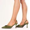 imageFSJ Women Classy Pointed Toe Low Kitten Heel Pumps Slingback Ankle Strap Heeled Sandals Wedding Party Office Dressy Shoes Size 415 USOlive Green