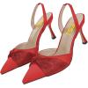 imageFSJ Women Classy Pointed Toe Low Kitten Heel Pumps Slingback Ankle Strap Heeled Sandals Wedding Party Office Dressy Shoes Size 415 USRed