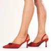 imageFSJ Women Classy Pointed Toe Low Kitten Heel Pumps Slingback Ankle Strap Heeled Sandals Wedding Party Office Dressy Shoes Size 415 USRed
