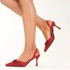 imageFSJ Women Classy Pointed Toe Low Kitten Heel Pumps Slingback Ankle Strap Heeled Sandals Wedding Party Office Dressy Shoes Size 415 USRed