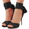 imageFSJ Women Cocktail Peep Toe Satin Lace Up Sandals Ankle Wrap Platform High Heels Party Sexy Shoes Size 415 USBlack