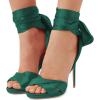 imageFSJ Women Cocktail Peep Toe Satin Lace Up Sandals Ankle Wrap Platform High Heels Party Sexy Shoes Size 415 USDark Green
