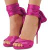 imageFSJ Women Cocktail Peep Toe Satin Lace Up Sandals Ankle Wrap Platform High Heels Party Sexy Shoes Size 415 USViolet Red