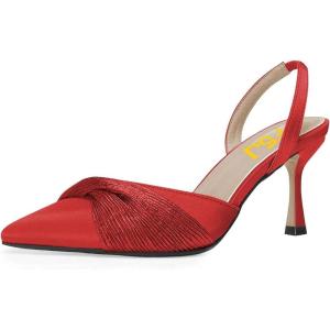 imageFSJ Women Classy Pointed Toe Low Kitten Heel Pumps Slingback Ankle Strap Heeled Sandals Wedding Party Office Dressy Shoes Size 415 USRed