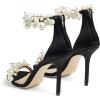 imageFSJ Women Fashion Dressy High Heel Stiletto Open Toe Pump Sandal Full Pearls Ankle Strap Back Zipper Party Wedding Shoes Size 415 USBlack