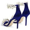 imageFSJ Women Fashion Dressy High Heel Stiletto Open Toe Pump Sandal Full Pearls Ankle Strap Back Zipper Party Wedding Shoes Size 415 USBlue