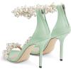 imageFSJ Women Fashion Dressy High Heel Stiletto Open Toe Pump Sandal Full Pearls Ankle Strap Back Zipper Party Wedding Shoes Size 415 USGrass Green