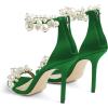 imageFSJ Women Fashion Dressy High Heel Stiletto Open Toe Pump Sandal Full Pearls Ankle Strap Back Zipper Party Wedding Shoes Size 415 USGreen