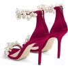 imageFSJ Women Fashion Dressy High Heel Stiletto Open Toe Pump Sandal Full Pearls Ankle Strap Back Zipper Party Wedding Shoes Size 415 USMagenta