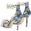 imageFSJ Women Fashion Dressy High Heel Stiletto Open Toe Pump Sandal Full Pearls Ankle Strap Back Zipper Party Wedding Shoes Size 415 USPainting