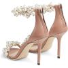 imageFSJ Women Fashion Dressy High Heel Stiletto Open Toe Pump Sandal Full Pearls Ankle Strap Back Zipper Party Wedding Shoes Size 415 USPink