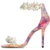 imageFSJ Women Fashion Dressy High Heel Stiletto Open Toe Pump Sandal Full Pearls Ankle Strap Back Zipper Party Wedding Shoes Size 415 USPink Rhombus