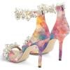 imageFSJ Women Fashion Dressy High Heel Stiletto Open Toe Pump Sandal Full Pearls Ankle Strap Back Zipper Party Wedding Shoes Size 415 USPink Rhombus