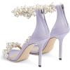 imageFSJ Women Fashion Dressy High Heel Stiletto Open Toe Pump Sandal Full Pearls Ankle Strap Back Zipper Party Wedding Shoes Size 415 USPurple