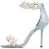 imageFSJ Women Fashion Dressy High Heel Stiletto Open Toe Pump Sandal Full Pearls Ankle Strap Back Zipper Party Wedding Shoes Size 415 USSky Blue