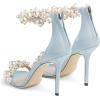 imageFSJ Women Fashion Dressy High Heel Stiletto Open Toe Pump Sandal Full Pearls Ankle Strap Back Zipper Party Wedding Shoes Size 415 USSky Blue