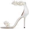 imageFSJ Women Fashion Dressy High Heel Stiletto Open Toe Pump Sandal Full Pearls Ankle Strap Back Zipper Party Wedding Shoes Size 415 USWhite