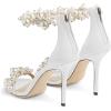 imageFSJ Women Fashion Dressy High Heel Stiletto Open Toe Pump Sandal Full Pearls Ankle Strap Back Zipper Party Wedding Shoes Size 415 USWhite