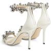 imageFSJ Women Fashion Dressy High Heel Stiletto Open Toe Pump Sandal Full Pearls Ankle Strap Back Zipper Party Wedding Shoes Size 415 USWhite Silver