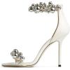 imageFSJ Women Fashion Dressy High Heel Stiletto Open Toe Pump Sandal Full Pearls Ankle Strap Back Zipper Party Wedding Shoes Size 415 USWhite Silver