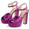imageFSJ Women Platform Chunky Block High Heel Sandals Peep Toe Ankle Strap Party Evening Dress Pumps Shoes Size 415 USPurple Satin