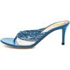 imageFSJ Women Sexy Beaded Trim Strappy Slide Sandals Open Toe Thong Stiletto Flip Flops Slip On Mid Heel Mules Shoe Size 415 M USBlue