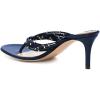 imageFSJ Women Sexy Beaded Trim Strappy Slide Sandals Open Toe Thong Stiletto Flip Flops Slip On Mid Heel Mules Shoe Size 415 M USNavy