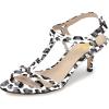 imageFSJ Women Casual TStrap Sandal Open Toe Stacked Kitten Heel Strappy Rhinestone Shoe Size 415 USLeopard