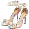 imageFSJ Women Fashion Dressy High Heel Stiletto Open Toe Pump Sandal Full Pearls Ankle Strap Back Zipper Party Wedding Shoes Size 415 USPink Rhombus