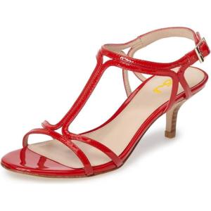 imageFSJ Women Casual TStrap Sandal Open Toe Stacked Kitten Heel Strappy Rhinestone Shoe Size 415 USRed