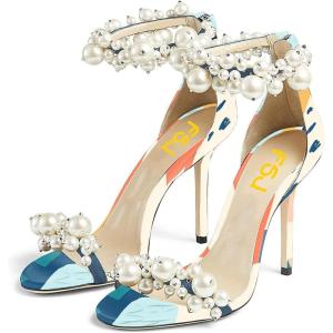 imageFSJ Women Fashion Dressy High Heel Stiletto Open Toe Pump Sandal Full Pearls Ankle Strap Back Zipper Party Wedding Shoes Size 415 USTown