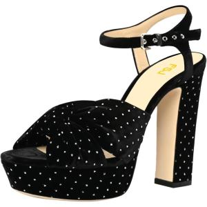 imageFSJ Women Platform Chunky Block High Heel Sandals Peep Toe Ankle Strap Party Evening Dress Pumps Shoes Size 415 USBlack Studs