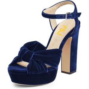 imageFSJ Women Platform Chunky Block High Heel Sandals Peep Toe Ankle Strap Party Evening Dress Pumps Shoes Size 415 USBlue