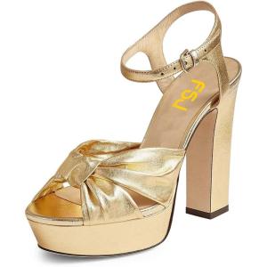 imageFSJ Women Platform Chunky Block High Heel Sandals Peep Toe Ankle Strap Party Evening Dress Pumps Shoes Size 415 USGold