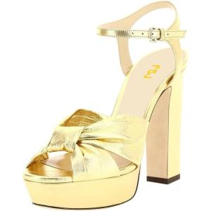 imageFSJ Women Platform Chunky Block High Heel Sandals Peep Toe Ankle Strap Party Evening Dress Pumps Shoes Size 415 USGolden