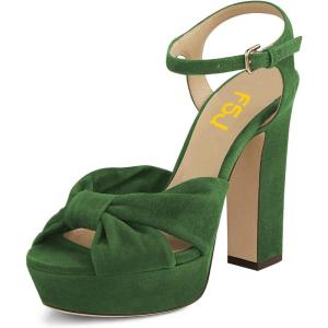imageFSJ Women Platform Chunky Block High Heel Sandals Peep Toe Ankle Strap Party Evening Dress Pumps Shoes Size 415 USGreen