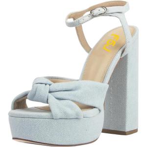 imageFSJ Women Platform Chunky Block High Heel Sandals Peep Toe Ankle Strap Party Evening Dress Pumps Shoes Size 415 USLight Blue Denim