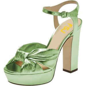 imageFSJ Women Platform Chunky Block High Heel Sandals Peep Toe Ankle Strap Party Evening Dress Pumps Shoes Size 415 USLight Green
