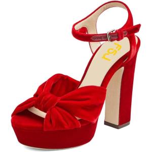 imageFSJ Women Platform Chunky Block High Heel Sandals Peep Toe Ankle Strap Party Evening Dress Pumps Shoes Size 415 USRed Velvet