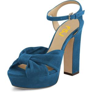 imageFSJ Women Platform Chunky Block High Heel Sandals Peep Toe Ankle Strap Party Evening Dress Pumps Shoes Size 415 USSteel Blue