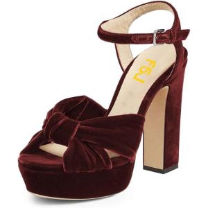 imageFSJ Women Platform Chunky Block High Heel Sandals Peep Toe Ankle Strap Party Evening Dress Pumps Shoes Size 415 USWine