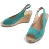 imageFSJ Women Chic Peep Toe Espadrilles Wedge High Heel Sandals Elastic Back Strap Slip On Casual Walking Daily Shoes Size 415 USDark Cyan