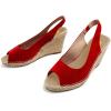 imageFSJ Women Chic Peep Toe Espadrilles Wedge High Heel Sandals Elastic Back Strap Slip On Casual Walking Daily Shoes Size 415 USRed