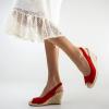 imageFSJ Women Chic Peep Toe Espadrilles Wedge High Heel Sandals Elastic Back Strap Slip On Casual Walking Daily Shoes Size 415 USRed