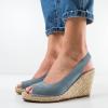 imageFSJ Women Chic Peep Toe Espadrilles Wedge High Heel Sandals Elastic Back Strap Slip On Casual Walking Daily Shoes Size 415 USSteel Blue