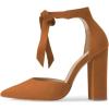 imageFSJ Women Faux Suede Chunky Block Heel Pump DOrsay Pointed Toe Ankle Strap Lace Up Laides Sandal Size 415 USBrown