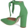 imageFSJ Women Faux Suede Chunky Block Heel Pump DOrsay Pointed Toe Ankle Strap Lace Up Laides Sandal Size 415 USGreen